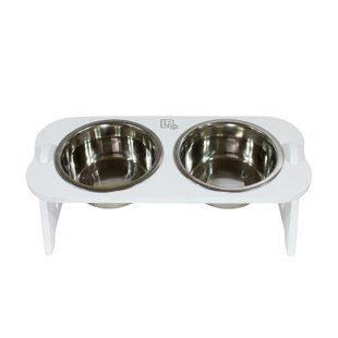 Миски металеві на дерев'яній підставці Lucky Pet лінійка 2x0,24л/11,5см, білий  552327 фото