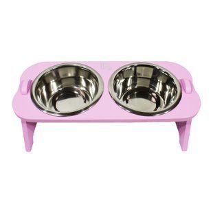 Миски металеві на дерев'яній підставці Lucky Pet лінійка 2x0,84л/16,5см, рожевий (арт.552457) 552457 фото