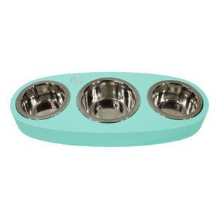 Миски металеві на дерев'яній підставці Lucky Pet  лінійка 2x0,24л,/11,5см, 0,4л/13см, м'ятний (арт.553317) 553317 фото