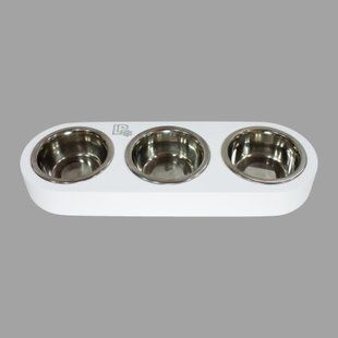 Миски металеві на дерев'яній підставці Lucky Pet лінійка 3x0,24л,/11,5см, білий (арт.553324) 553324 фото