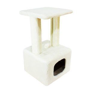 Кігтеточка-Будинок Lucky Pet "Грот Люкс" хутро білий, 33x33x64см 194274 фото