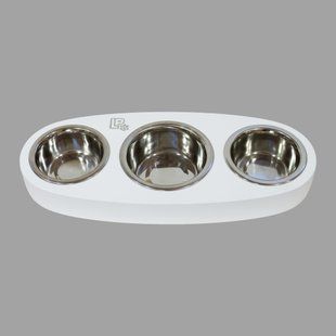 Миски металеві на дерев'яній підставці Lucky Pet лінійка 2x0,24л,/11,5см, 0,4л/13см, білий (арт.553270) 553270 фото